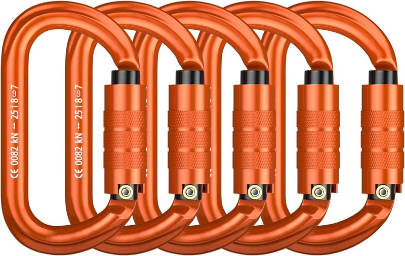 FVW CE Certified Auto Locking Climbing Carabiners, Professional 25KN (5620 lbs) Heavy Duty Caribeaners for Rappelling Swing Rescue & Gym etc, Large D-Shaped Carabiners - Image 1
